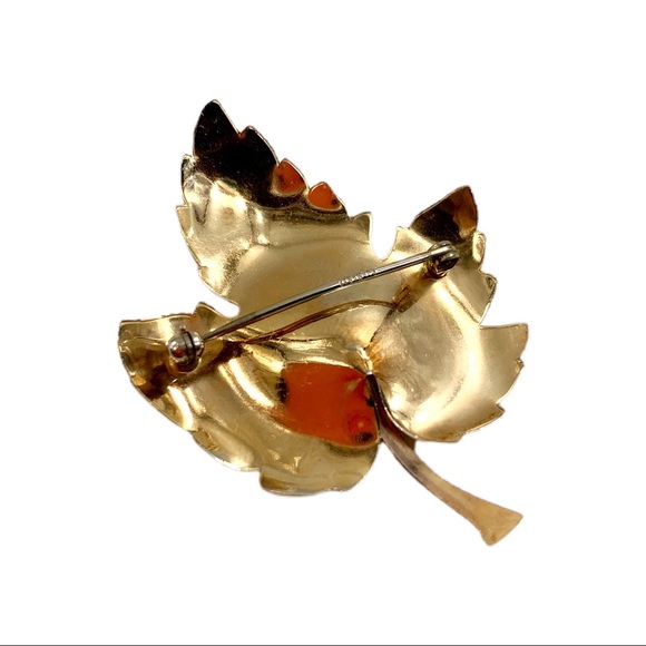 VTG Krementz 14k Overlay Ladybug Maple Leaf Brooch - Picture 10 of 11